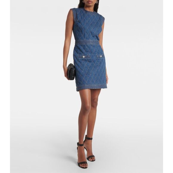 NWT Veronica Beard Ginny Quilted Lined Denim Sleeveless Dress Bright Blue Size 8 - Picture 1 of 12
